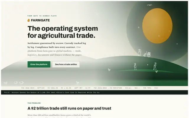 Homepage of the FarmGate website