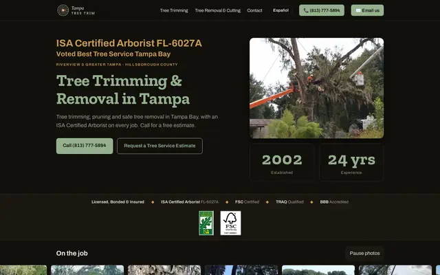 Homepage of the Tampa Tree Trim website